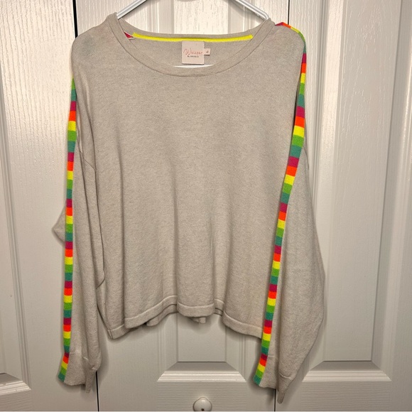 Brodie Sweaters - Whisper by Brodie Women’s Large Rainbow Gray Boxy Crew Cotton Silk Sweater